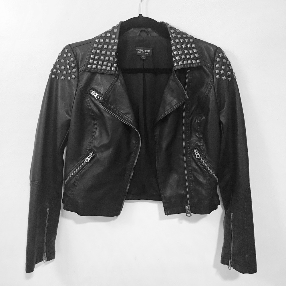 Topshop Black Faux Leather Biker Jacket